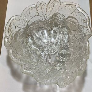 Clear Glass Leaf and Berry Bowl